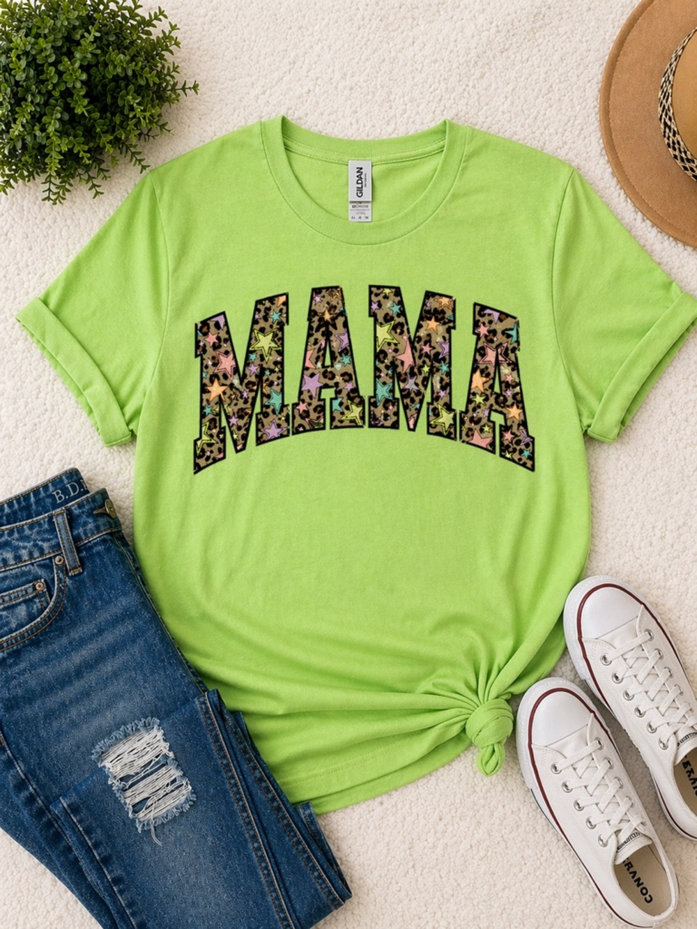Bright Lime 'MAMA' Graphic Tee Gildan Soft Style